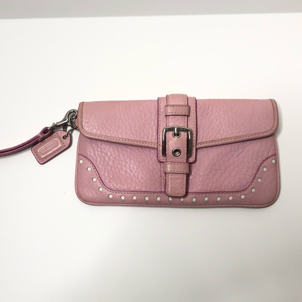 Coach pink leather wristlet wallet